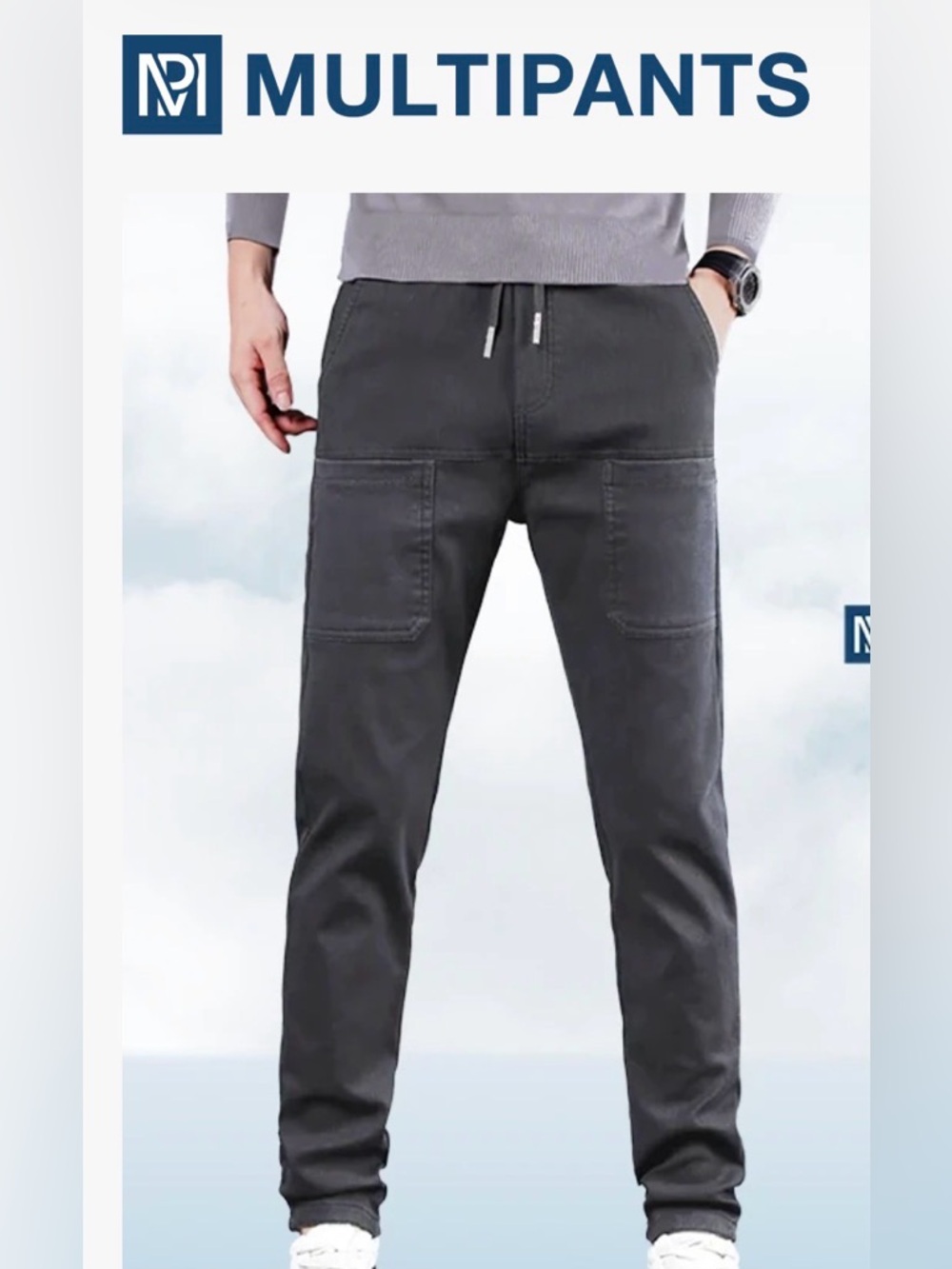 Men's Grey Drawstring Casual Pants - performance material